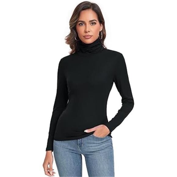 Women's Long Sleeve Casual Lightweight Turtleneck Top Slim Fit Thermal Active - Picture 7 of 7